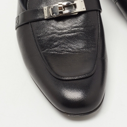 Hermes Black Leather Palladium Plated Oz Mules Size 37