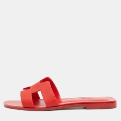 Hermès Red Leather Oran Slide Sandals Size 39
