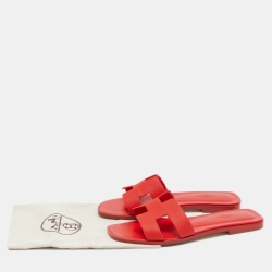 Hermès Red Leather Oran Slide Sandals Size 39