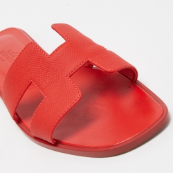 Hermès Red Leather Oran Slide Sandals Size 39