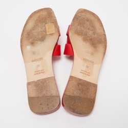 Hermès Red Leather Oran Slide Sandals Size 39