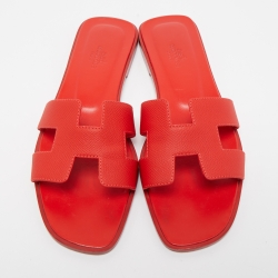 Hermès Red Leather Oran Slide Sandals Size 39