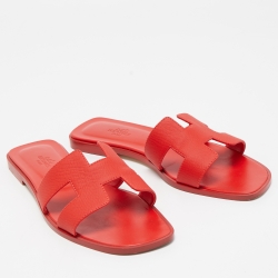 Hermès Red Leather Oran Slide Sandals Size 39