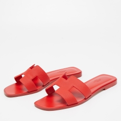 Hermès Red Leather Oran Slide Sandals Size 39