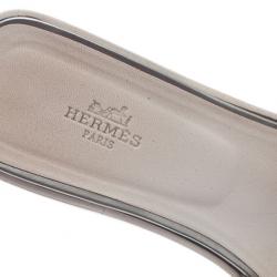 مملوكة مسبقًا Hermes Silver Leather Oran Box Sandals Size 39.5