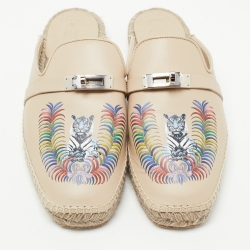 Pre Owned Hermes Beige Leather Feria Espadrille Size 38