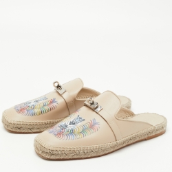 Pre Owned Hermes Beige Leather Feria Espadrille Size 38