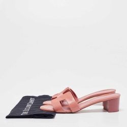 Hermes Pink Leather Oasis Slides Sandals Size 40