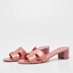 Hermes Pink Leather Oasis Slides Sandals Size 40