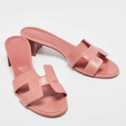 Hermes Pink Leather Oasis Slides Sandals Size 40