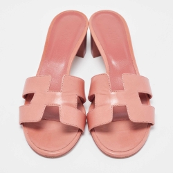 Hermes Pink Leather Oasis Slides Sandals Size 40