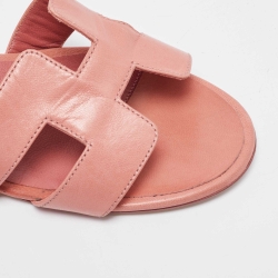 Hermes Pink Leather Oasis Slides Sandals Size 40