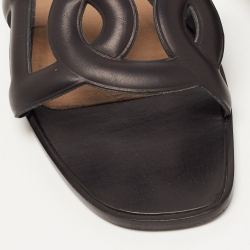 Pre Owned Hermes Black Leather Aloha Slide Flats Size 39
