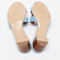 Pre Owned Hermes Blue Denim Oasis Slide Sandals Size 38