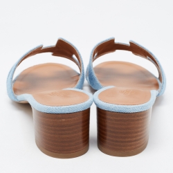 Pre Owned Hermes Blue Denim Oasis Slide Sandals Size 38