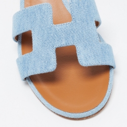 Pre Owned Hermes Blue Denim Oasis Slide Sandals Size 38