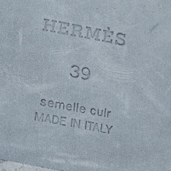 مملوكة مسبقًا Hermes Red/Blue Print Leather Oran Flat Slides Size 39