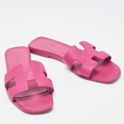 Hermes Purple Leather Oran Flat Slides Size 39.5