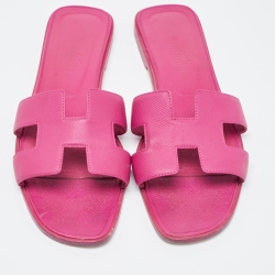 Hermes Purple Leather Oran Flat Slides Size 39.5