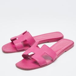 Hermes Purple Leather Oran Flat Slides Size 39.5