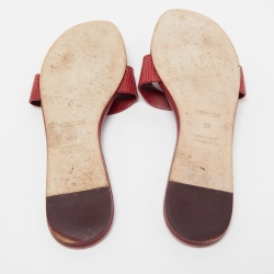Hermes Dark Red Lizard Lisboa Flat Slides Size 38