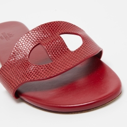 Hermes Dark Red Lizard Lisboa Flat Slides Size 38