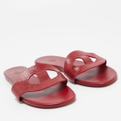 Hermes Dark Red Lizard Lisboa Flat Slides Size 38
