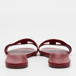 Hermes Dark Red Lizard Lisboa Flat Slides Size 38