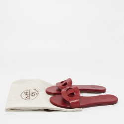 Hermes Dark Red Lizard Lisboa Flat Slides Size 38