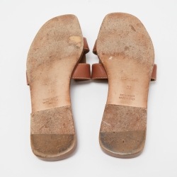 Hermes Brown Leather Oran Flat Slides Size 37