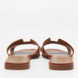 Hermes Brown Leather Oran Flat Slides Size 37