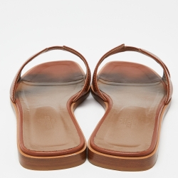 مملوكة مسبقًا Hermes Brown Leather Oran Flat Slides Size 39.5  