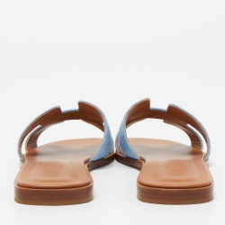 Pre Owned Hermes Blue Denim Oran Flat Slides Size 39