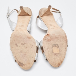 Pre Owned Hermes Silver Leather Night Slingback Sandals Size 39