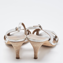 Pre Owned Hermes Silver Leather Night Slingback Sandals Size 39