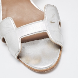 Pre Owned Hermes Silver Leather Night Slingback Sandals Size 39