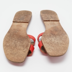 Hermes Red Leather Oran Flat Slides Size 41 