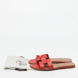 Hermes Red Leather Oran Flat Slides Size 41 