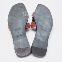 Hermes Pink Beads Oran Flat Slides Size 38