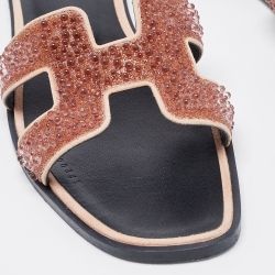 Hermes Pink Beads Oran Flat Slides Size 38