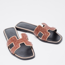Hermes Pink Beads Oran Flat Slides Size 38