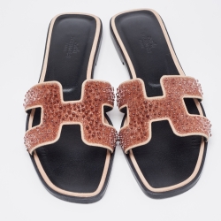 Hermes Pink Beads Oran Flat Slides Size 38