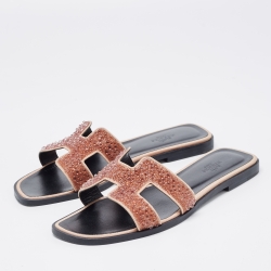 Hermes Pink Beads Oran Flat Slides Size 38