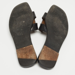 Pre Owned Hermes Black Alligator Oran Flat Slides Size 39.5