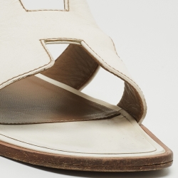 Hermes White Leather Oran Flat Slides Size 40 