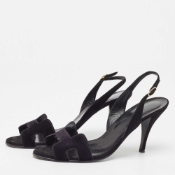 Pre Owned Hermes Black Suede Night Slingback Sandals Size 40