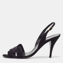 Pre Owned Hermes Black Suede Night Slingback Sandals Size 40
