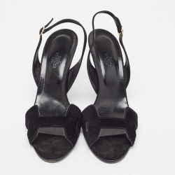 Pre Owned Hermes Black Suede Night Slingback Sandals Size 40