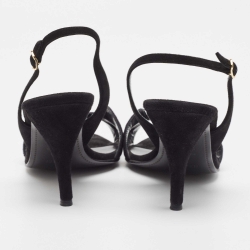 Pre Owned Hermes Black Suede Night Slingback Sandals Size 40