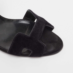 Pre Owned Hermes Black Suede Night Slingback Sandals Size 40